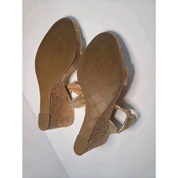 Jack Rogers Gold Leather & Cork High Heel Wedge Strap Sandals Womens Size 9.5 M - Picture 8 of 10